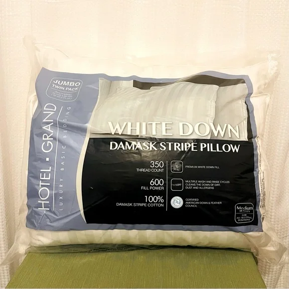 NIP (2) Standard Down Damask Stripe Pillows - Picture 2 of 5